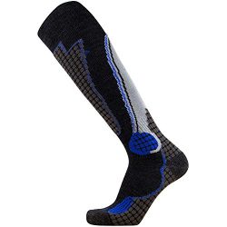 High Performance Wool Ski Socks – Outdoor Wool Skiing Socks, Snowboard Socks (Black/Grey/Blue, L ...