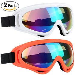 Ski Goggles 2 Packs, Multicolor Lenses Snow Goggles with Wind Dust UV 400 Protection for Women M ...