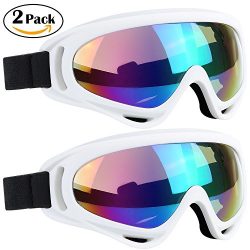 Ski Goggles 2 Packs, Multicolor Lenses Snow Goggles with Wind Dust UV 400 Protection for Women M ...