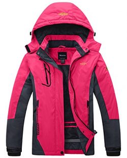 Wantdo Women’s Waterproof Mountain Jacket Fleece Ski Jacket US S  Rose Red Small