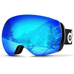 ODOLAND Large Spherical Frameless Ski goggles for Men and Women, S2 OTG Double Lens Goggles for  ...