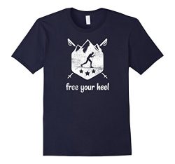 Mens Free Your Heel Telemark Cross Country Skier T-Shirt Large Navy