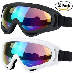 Ski Goggles, 2 Pack Snowboard Goggles Skate Glasses, Motorcycle Cycling Goggles for Kids, Boys & ...