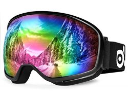 Large Spherical Ski Goggles for Youth Age 8-16, ODOLAND OTG goggles for Sunny and Cloudy Days, S ...