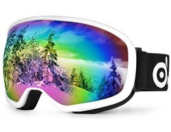 Large Spherical Ski Goggles for Youth Age 8-16, ODOLAND OTG goggles for Sunny and Cloudy Days, S ...