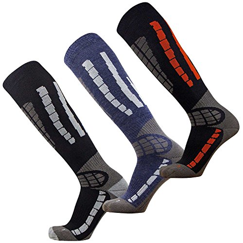 Ski Socks - Best Lightweight Warm Skiing Socks (Black-Grey/Orange-Black ...