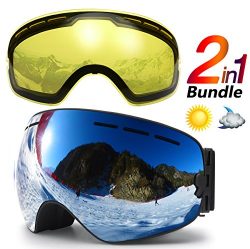 Hongdak Ski Goggles, Snowboard Goggles UV Protection, Snow Goggles Helmet Compatible for men wom ...