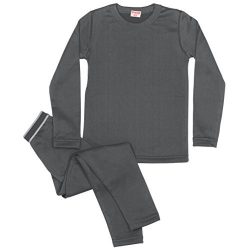 Rocky Boy’s Fleece Lined Thermal Underwear 2PC Set Long John Top and Bottom (XS, Charcoal)