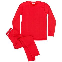 Rocky Boy’s Fleece Lined Thermal Underwear 2PC Set Long John Top and Bottom (S, Red)