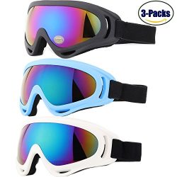 Ski Goggles, Yidomto Pack of 3 Snowboard Goggles for Kids,Boys,Girls,Youth, Mens,Womens,with UV  ...