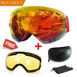 Ski Goggles, Anti-fog UV Protection Winter Snow Sports Snowboard Goggles with Interchangeable Sp ...