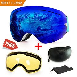 ExtraMile Ski Goggles, Anti-fog UV Protection Winter Snow Sports Snowboard Goggles with Intercha ...