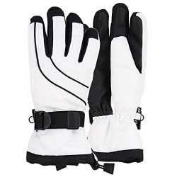 Women’s Thinsulate Lined Waterproof Ski Glove (White/Black, Small/Medium)