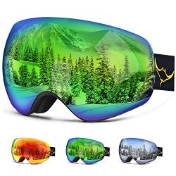 Ski Goggles, Frameless Snowboard Goggles Interchangeable Double Lens with Longer Elastic Strap&a ...