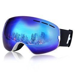 Ski Goggles, Hicool Pro Ski Snowboard Skating Goggle with Mirrored Lens Anti-fog UV Protection D ...