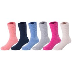 Lovely Annie 6 Pairs Pack Children Wool Socks Plain Color Size 4Y-6Y (Blue,Gray,Navy,Rose,Orange ...