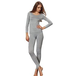 Liang Rou Women’s Crewneck Stretch Top & Bottom Thin Underwear Set Grey S XS-S (0 2 4  ...