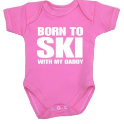 BabyPrem Born to Ski with my Daddy Baby Clothes Bodysuit NB-12 mth PINK 6-9