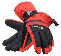 Andorra Men’s Cross Country Textured Touchscreen Ski Gloves with Zippered,Red,M