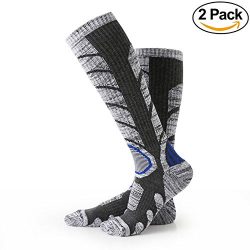 Ski Socks – WEIERYA Mens 2 Pack Performance Skiing Socks, Snowboard Socks Dark grey