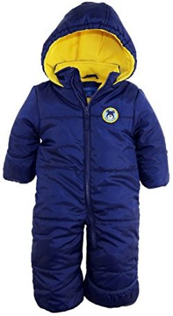 iXtreme Baby Boys Infant Cute Teddy Bear One Piece Puffer Winter Snowsuit, Navy, 24 Months