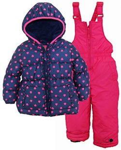 Pink Platinum Toddler Girls’ Printed Super Snowsuit, Navy Heart, 2T