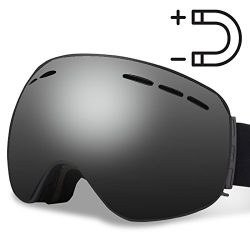 Homto Ski Goggles Anti-fog Magnetic Detachable Lens Anti-Slip Strap OTG Snow Goggles for Men Wom ...