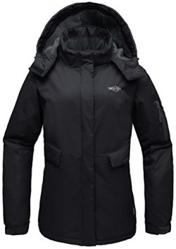 Wantdo Women’s Hooded Mountain Fleece Waterproof Parka Outdoor Windproof Ski Jacket Black US L