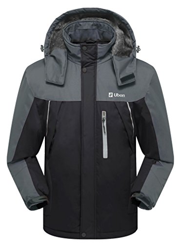 Ubon Men's Waterproof Mountain Jacket Fleece Windproof Ski Jacket(Black ...