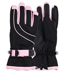 Women’s Thinsulate Lined Waterproof Ski Glove (Black/Light Pink, Small/Medium)