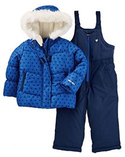 Osh Kosh Baby Girls Ski Jacket and Snowbib Snowsuit Outfit Set, Indigo Blue Dot, 24M