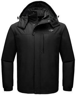 Wantdo Men’s Detachable Hood Waterproof Rain Jacket Windbreak Fleece Ski Jacket Black US M ...