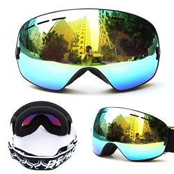 Unisex Ski Goggle, waterproof, anti-fog,Interchangeable Double Lens, Big Spherical Professional  ...