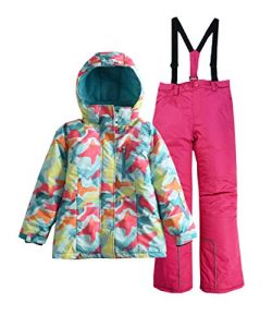 Hiheart Girls’ Winter Warm Snowsuit Hooded Snowwear Jacket + Pants 2 Pcs Set Rose 10/11