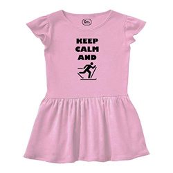 Keep Calm and Ski Cross Country Short Sleeve Taped Neck Girl Cotton Toddler Rib Dress School Clo ...