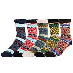 Zmart 5 Pack Men’s Color Vintage Warm Wool Fall Winter Quarter Boot Socks